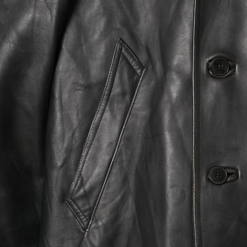 40s-50s France Vintage Leather Jacket Wool Coll