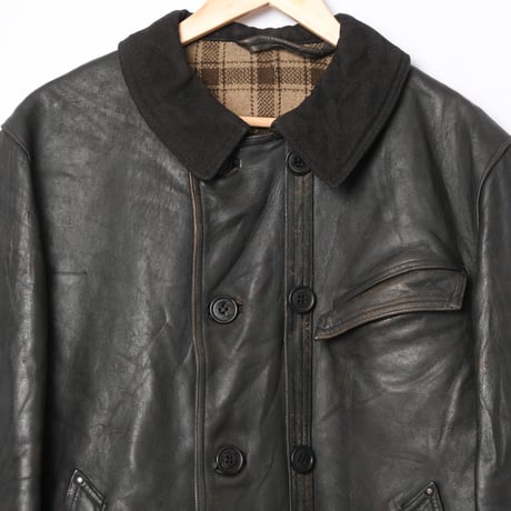 50s-60s France Vintage Leather Jacket Wool Collar (Corbusier Jacket)