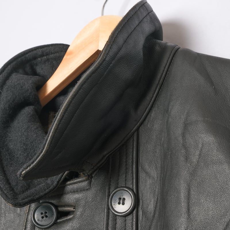 50s-60s France Vintage Leather Jacket Wool Coll 50s-60s France Vintage Leather Jacket Wool Coll