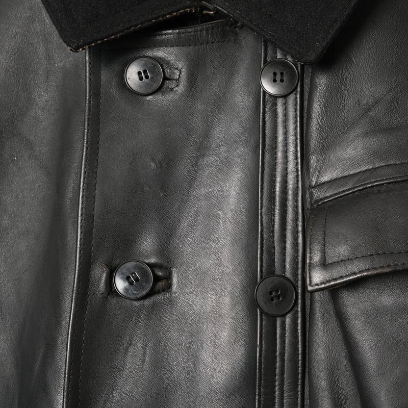 40s-50s France Vintage Leather Jacket Wool Coll 40s-50s France Vintage Leather Jacket Wool Coll