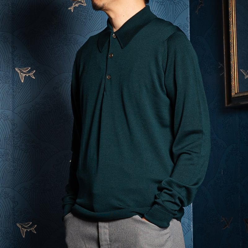 00s- JOHN SMEDLEY Merino Wool Polo Dead Stock（M