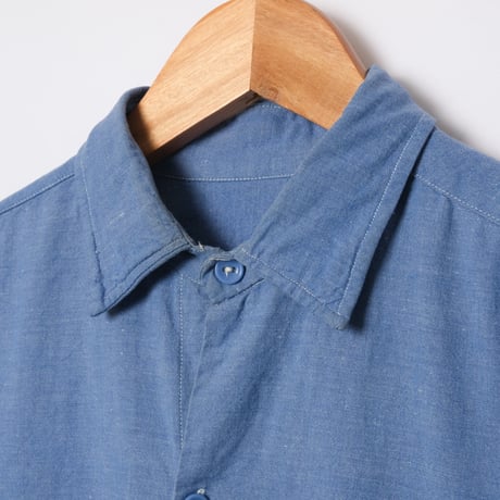 40-50s French Vintage Blue Chambray Cotton Granpa Shirts 2