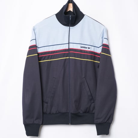 70-80s Vintage adidas Ventex Track Jacket Navy × Light Blue × Colorful Lines (Made in France)