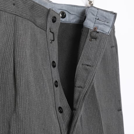 40-50s France Vintage Gray Cotton Pique Hunting Trousers Dead Stock