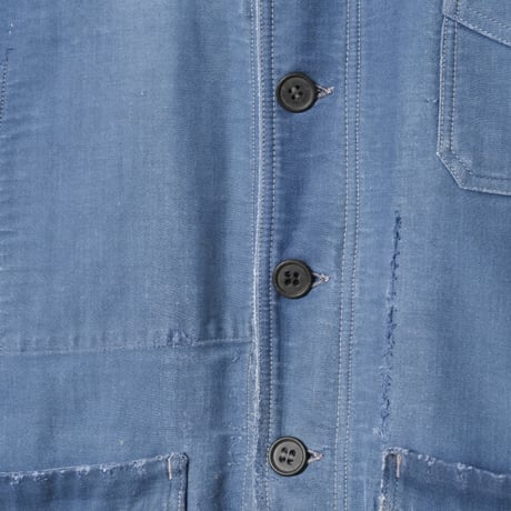 40s France Vintage Le Mont Saint Michel Blue Moleskin Work Jacket
