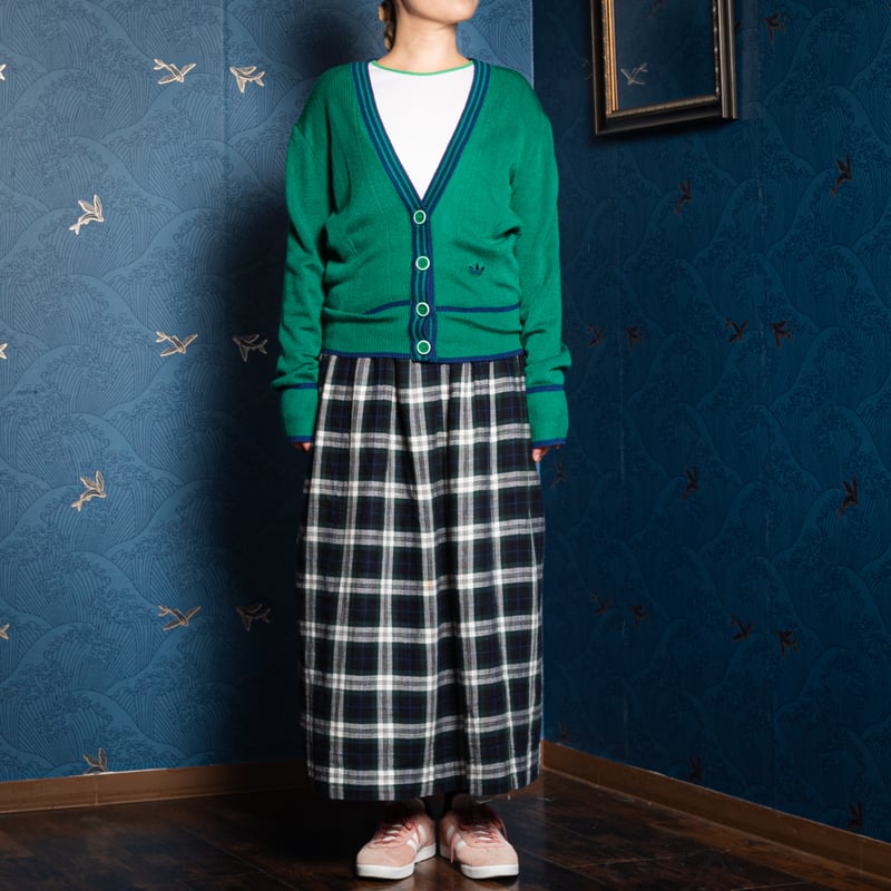 80s Vintage adidas Knit Cardigan Green × Navy |