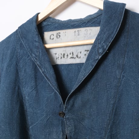 30s Marine Nationales Shawl Collar Indigo Linen Smock