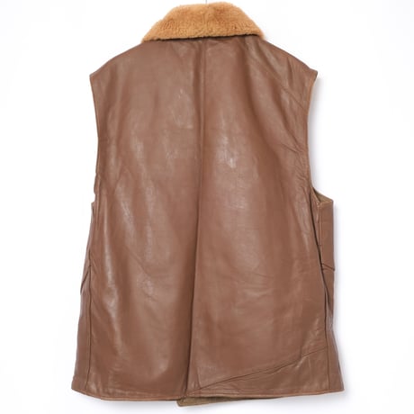40s British Army Jerkin Leather Vest Boa Collar & Bear Patch Size 2