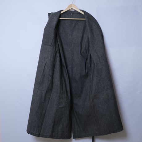 40-50s French Vintage  Black Chambray Atelier Coat  Cotton Linen Size 46 Dead Stock