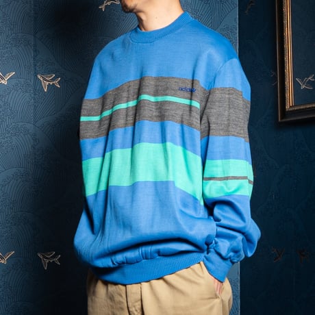 70-80s Vintage adidas Sweat Blue × Green ×Grey (Made in France)