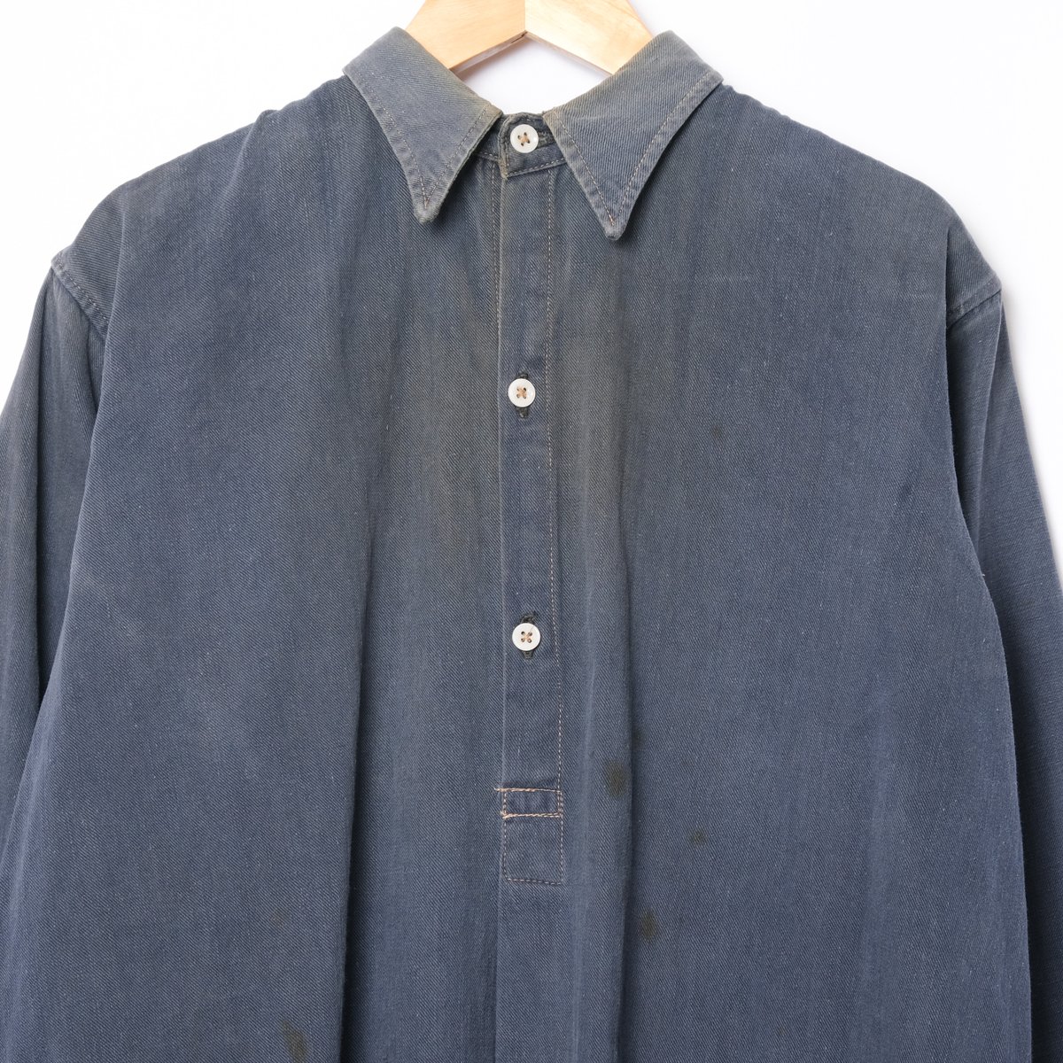 40-50s France Vintage Cotton Granpa Shirt Blue