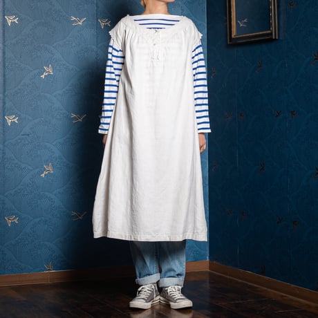 France Antique Linen Half Sleeve Night Dress 1