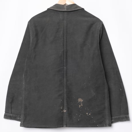 40s France Vintage Le Mont Saint Michel Black Moleskin Work Jacket