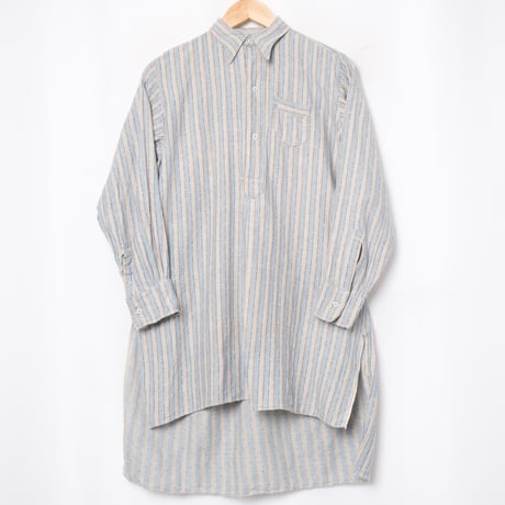 30-40s France Vintage Cotton Stripe Granpa Shirts Light Blue × White
