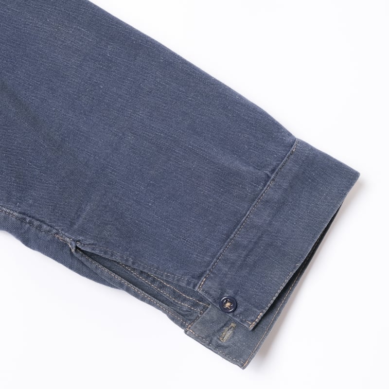 40-50s France Vintage Cotton Granpa Shirt Blue