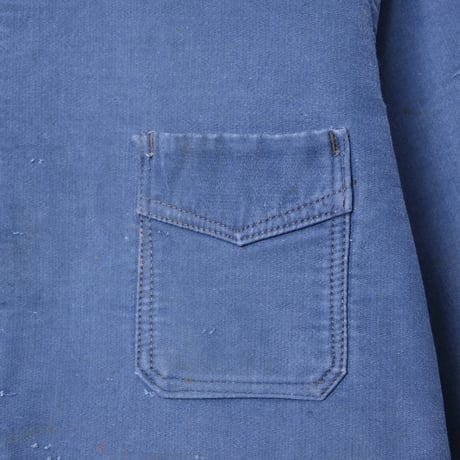 40s France Vintage Le Mont St Michel Blue Moleskin Work Jacket