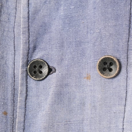 -30s France Vintage  Indigo Linen Double Breasted Work Jacket
