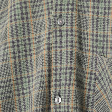 40-50s France Vintage Checked Granpa Shirt Green × Navy
