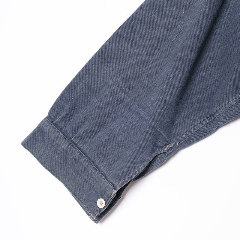 40-50s France Vintage Cotton Granpa Shirt Blue