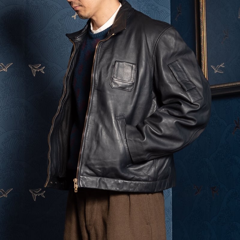French Army Pilot Leather Jacket (Navy) Size100