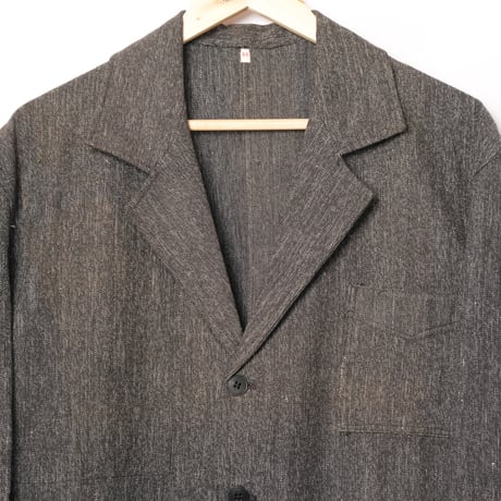 40-50s France Vintage Black Chambray Tailored Jacket Dead Stock Size 50