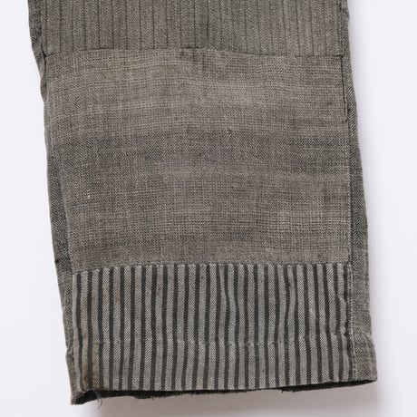 30-40s French Vintage HBT Black Chambray Trousers Stripe Patch Work