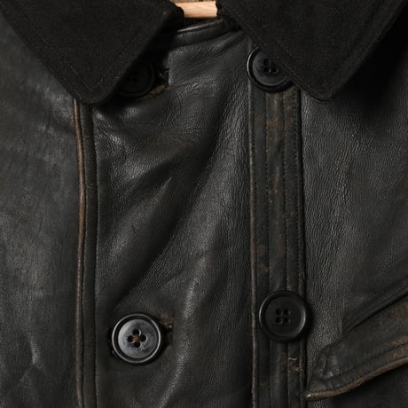 50s-60s France Vintage Leather Jacket Wool Collar (Corbusier Jacket)