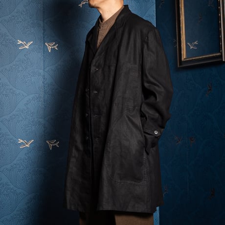 40s France Vintage Indigo Linen Maquignon Coat Dead Stock