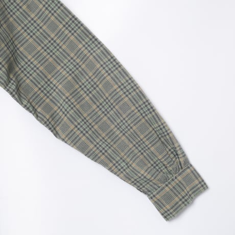 40-50s France Vintage Checked Granpa Shirt Green × Navy