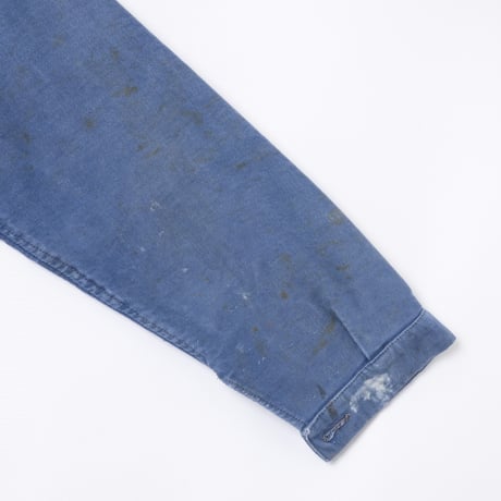 40s France Vintage Le Mont St Michel Blue Moleskin Work Jacket