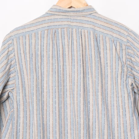 30-40s France Vintage Cotton Stripe Granpa Shirts Light Blue × White