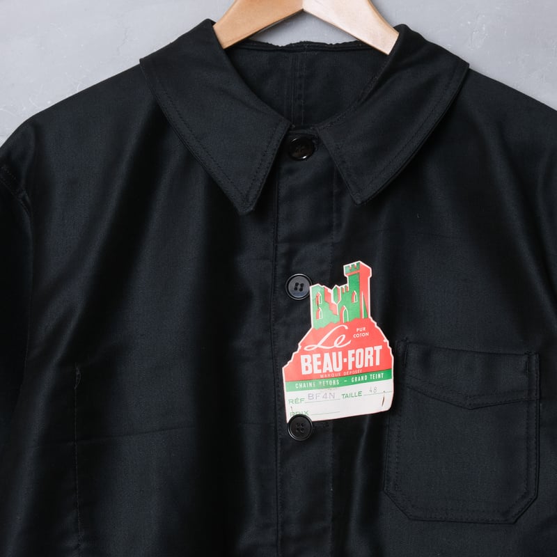 40-50s BEAU-FORT Black Moleskin Jacket Dead Sto...