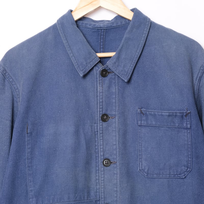 〜40s ヴィンテージ フレンチ ワークジャケット フェード ボロ 古着 ボロ 40's~ M.FAURE フレンチモールスキンワークジャケット インク