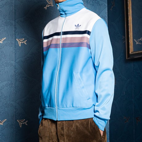 70-80s Vintage adidas Ventex Track Jacket Light Blue × White Bordeaux Line (Made in France)