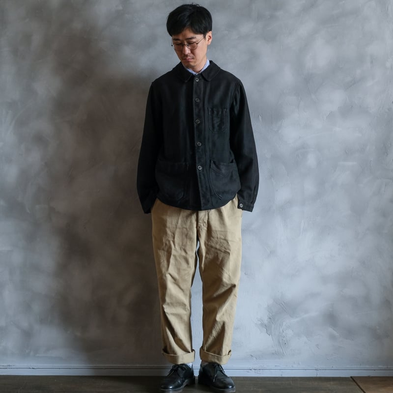30s-40s Le Durable Black Moleskin Jacket Wood 30s-40s Le Durable Black Moleskin Jacket Wood