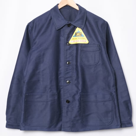 40-50s France Vintage Le Mont Saint Michel Blue Moleskin Work Jacket Dead Stock