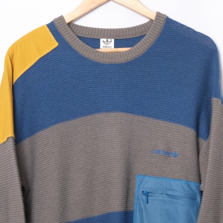 80s Vintage adidas Knit Pullover Light Blue × Gray (Made in West Germany)