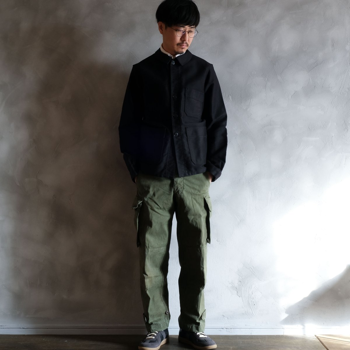 ★【LE MONT ST MICHEL】50～60s/モールスキンジャケット 40-50s Le Mont St Michel Black Moleskin Jacket