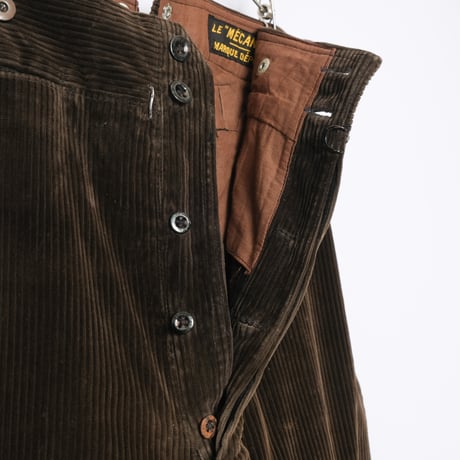 30-40s France Vintage LE MECANO Dark Brown Corduroy Trousers