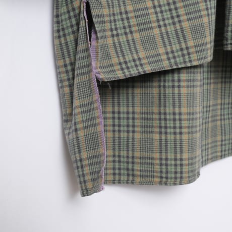 40-50s France Vintage Checked Granpa Shirt Green × Navy