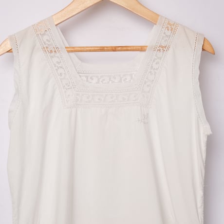 Early 1900s France Antique Cotton No sleeve Night Dress