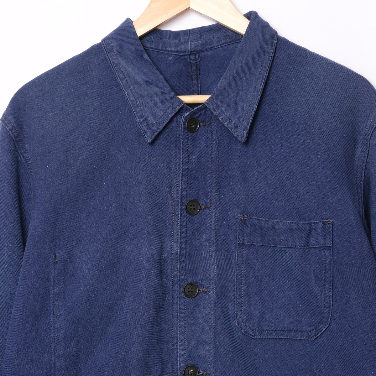 40-50s France Vintage VULCAIN Blue Cotton Twill