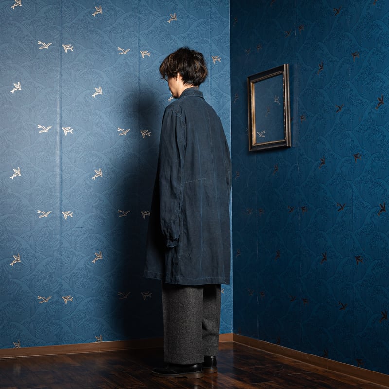 30s France Vintage Indigo Linen Maquignon Coat