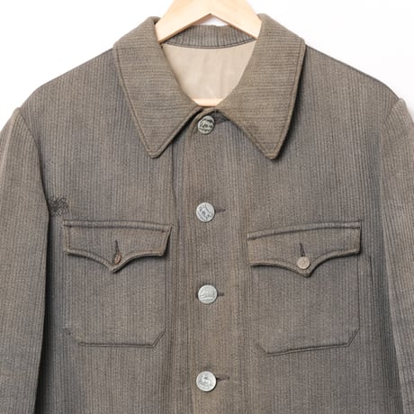 40s France Vintage Manu France Gray Cotton Pique Hunting Jacket