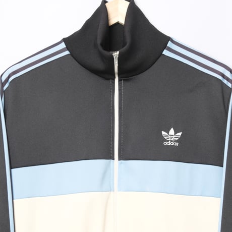 70-80s Vintage adidas Ventex Track Jacket Ivory × Black × Light Blue (Made in France)