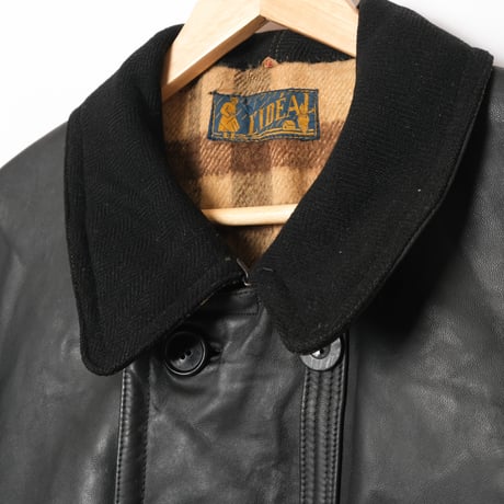 50s France Vintage L'IDEAL Leather Jacket Herringbone Wool Collar (Corbusier Jacket)