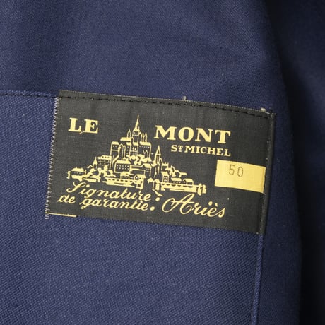 40-50s France Vintage Le Mont Saint Michel Blue Moleskin Work Jacket Dead Stock