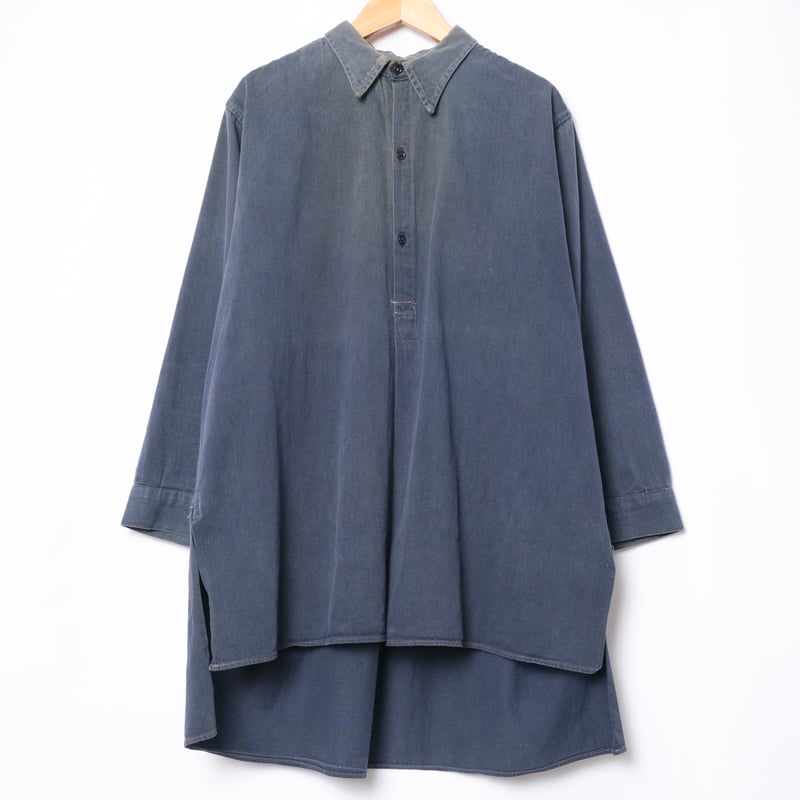 40s フレンチヴィンテージ　グランパシャツ　スカイブルー　水色 40-50s France Vintage Cotton Granpa Shirt Blue