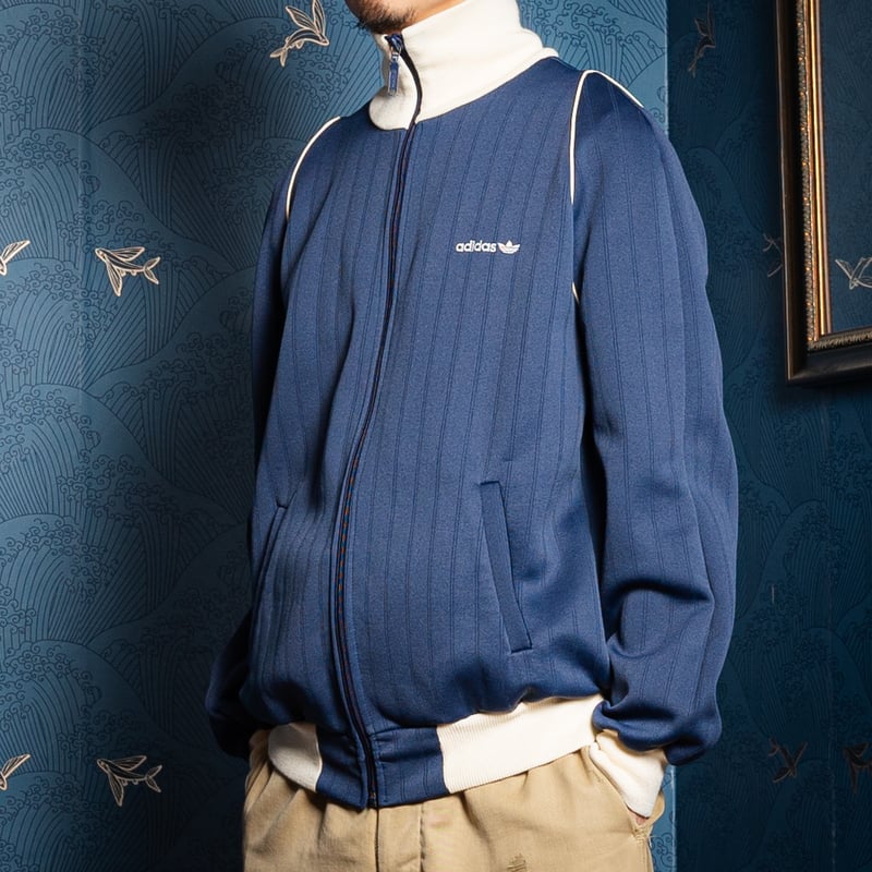 80s Vintage adidas Track Jacket Navy × Ivory (M