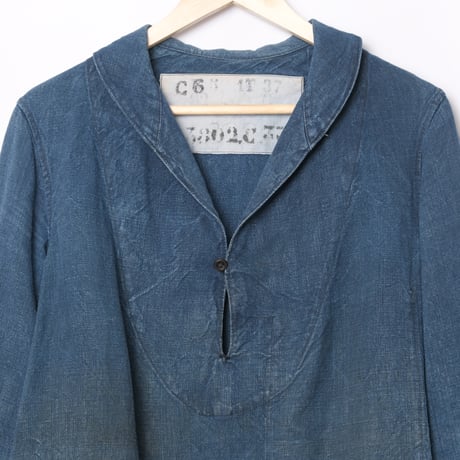30s Marine Nationales Shawl Collar Indigo Linen Smock